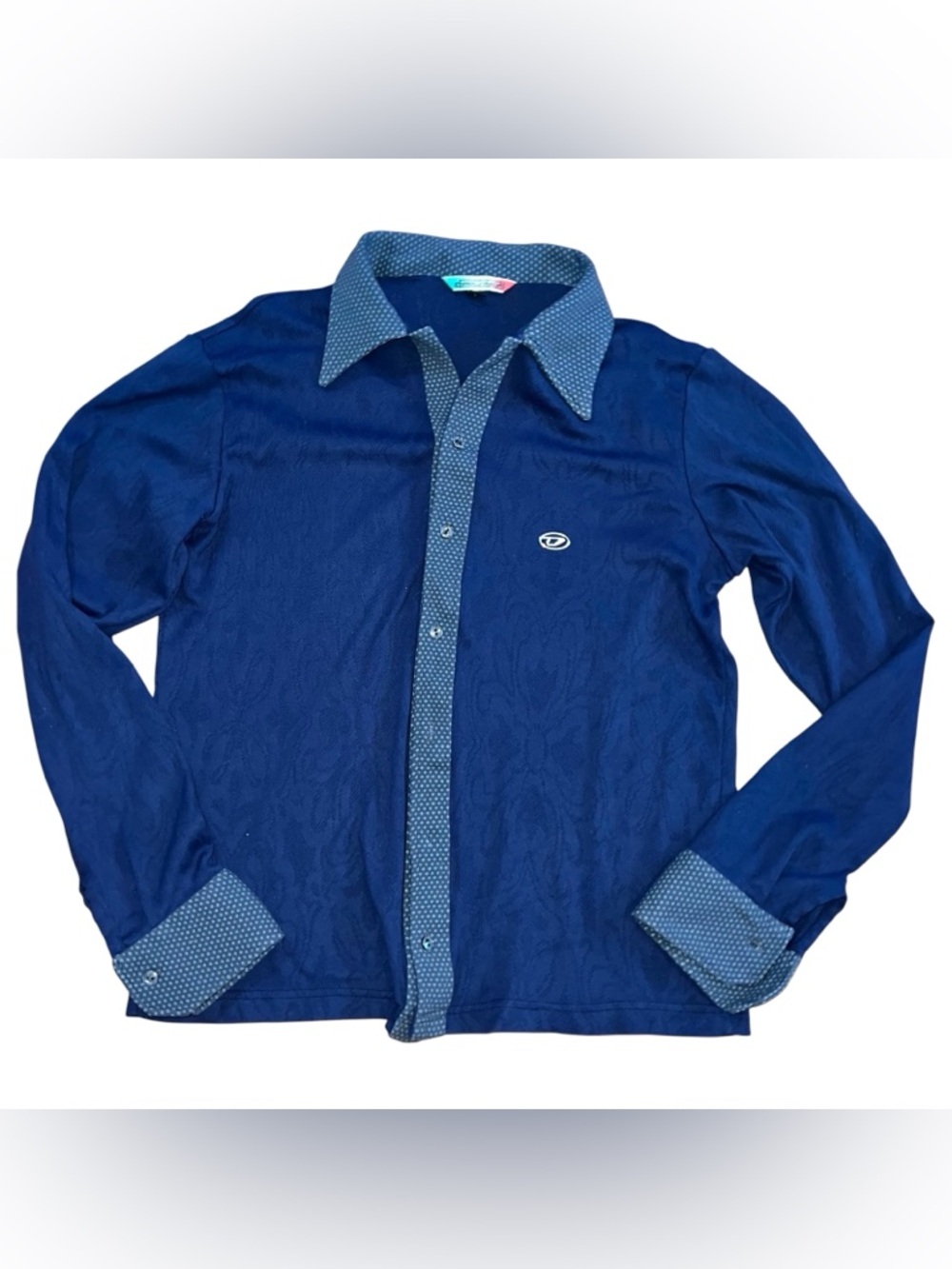 Diesel Industry Mens Vtg shirt Large Sweater Burnout Blue Cardigan Button Preppy - Picture 2 of 15